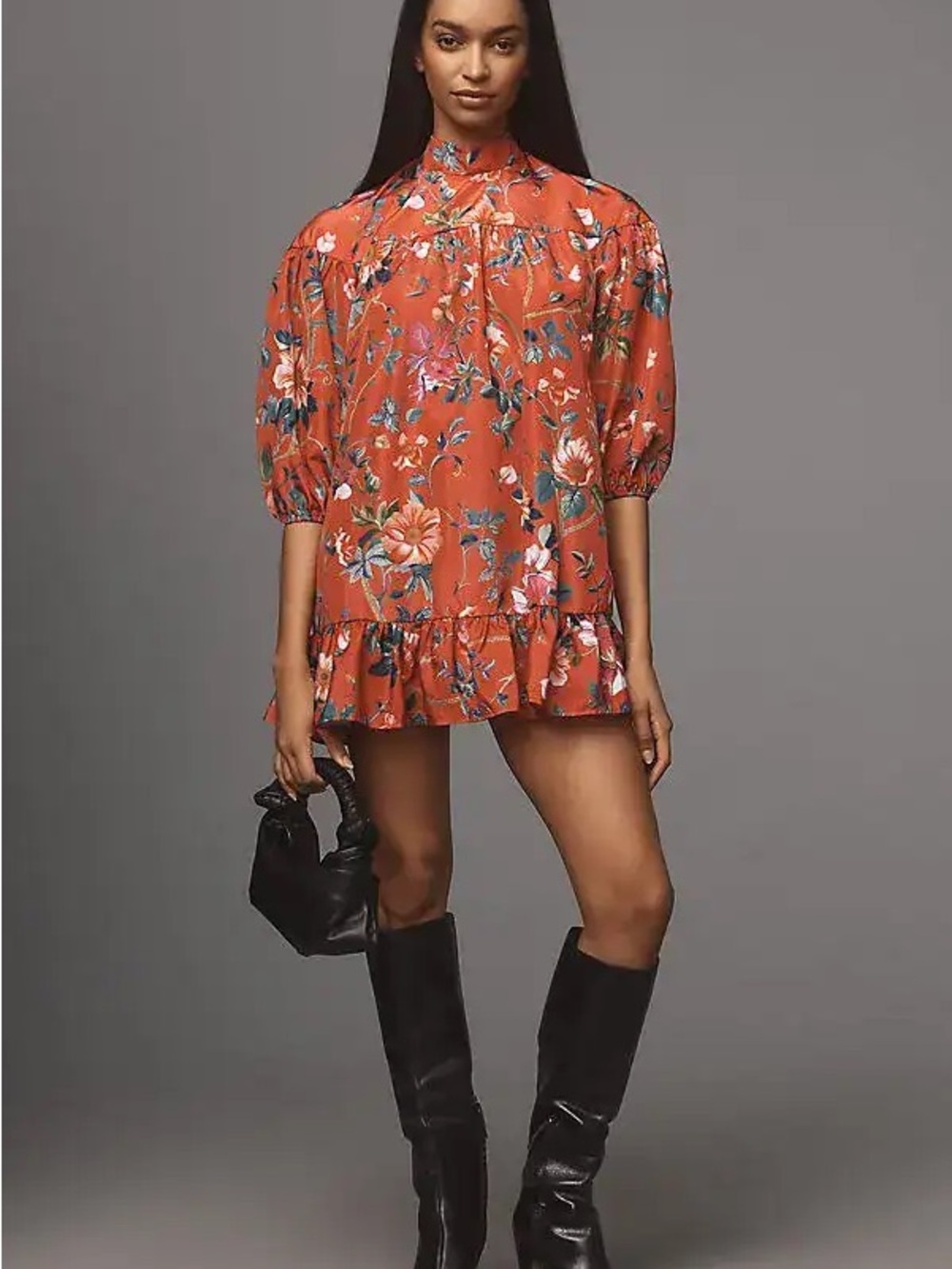 Anthropologie Red Floral Swing Dress  size S